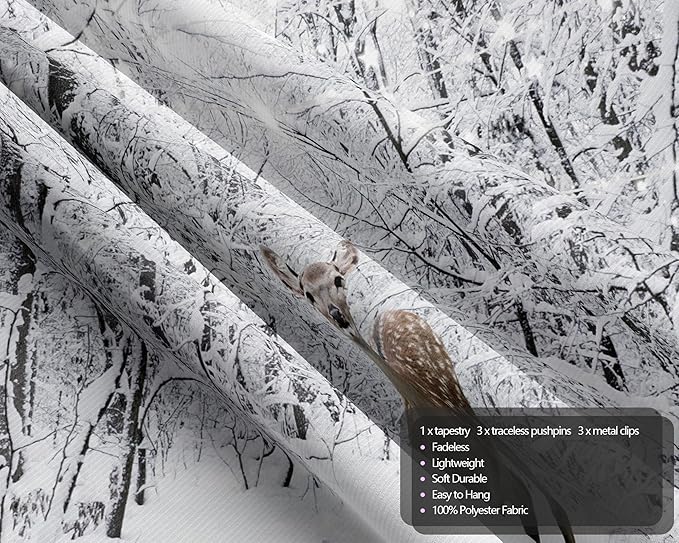 QGHOT Winter Tapestry Wall Hanging Snow Scene Backdrop Winter Wonderland Wall - Image 6