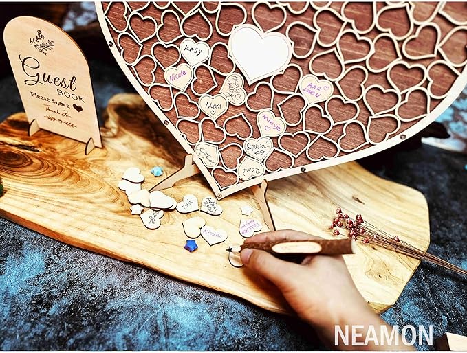 Wedding Guest Book Unique Wooden Heart Alternative GuestBook Bridal Shower - Image 4