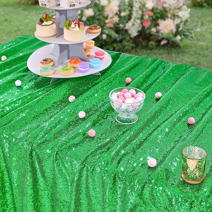 QueenDream Rectangle Tablecloth 90x132 Inches Green Sequin Table Clothes - Image 7