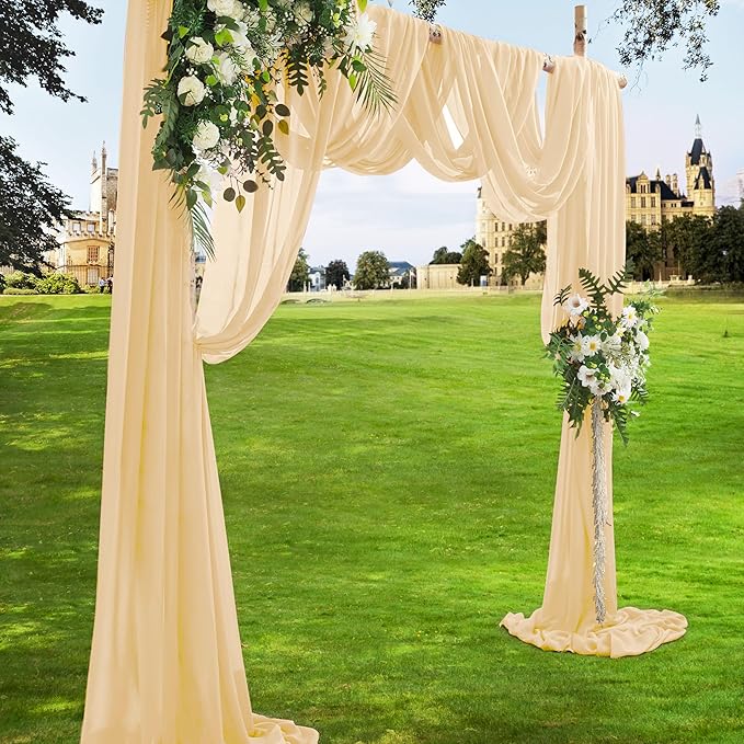 VACVELT Wedding Arch Draping Fabric Champagne Chiffon, 2 Panels Sheer Drapes 30 - Image 2