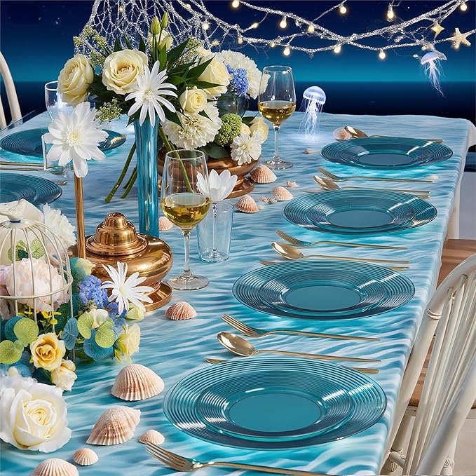 FLOWERCAT 100PCS Clear Blue Plastic Plates - Image 7