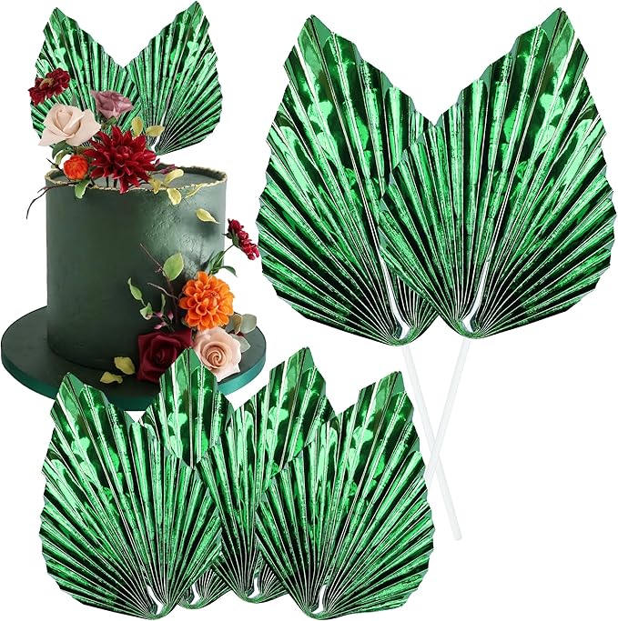 Gyufise 6Pcs Paper Palm Fan Cake Toppers Palm Spear Leaves Fan Cupcake Toppers by Gyufise