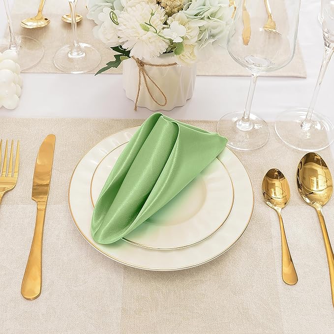 50 Pieces Sage Green Satin Napkins, Silky Soft Smooth Washable Napkins - Image 4