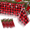 3Pcs Christmas Buffalo Plaid Snowflake Tablecloths, Plastic Red and Black by JectivsPartyDecorations