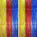 2 Pack Blue Red Gold Foil Fringe Backdrop Curtains, Tinsel Streamers Party by Voircoloria