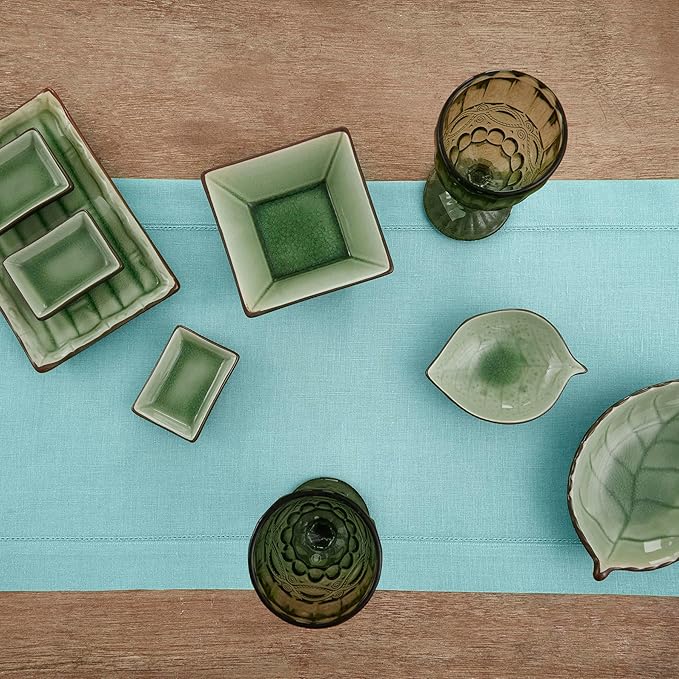 Solino Home Linen Aqua Blue Table Runner 48 Inches - Image 3