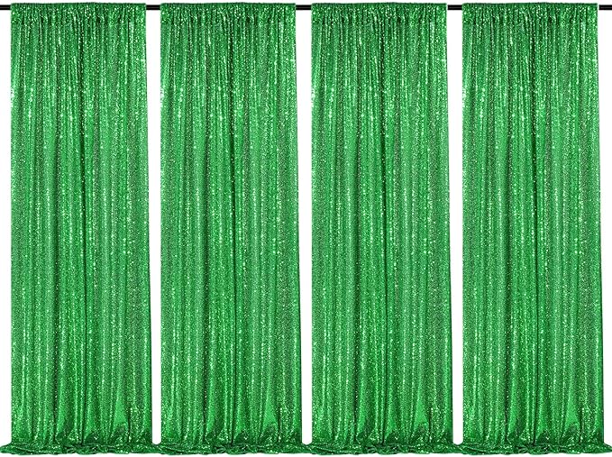 Green Sequin Backdrop 4 Panels 2FTx8FT Wedding Photo Backdrop Glitter Birthday by QueenDream