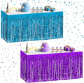 2 Pack Lake Blue Dark Purple Table Skirts, 29x108" Metallic Foil Tinsel Fringe by Unknown