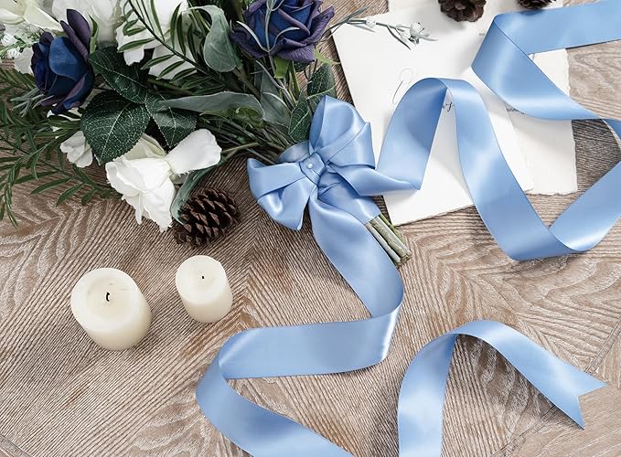 Blue Satin Ribbon 1-1/2 Inch x 50 Yards Double-Faced Ribbons - Image 6