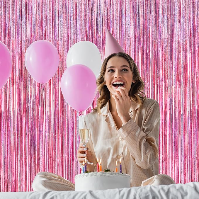 12 Pack Pink Backdrop, 3.28 FT x 7.05 FT Foil Streamers, Metallic Glitter - Image 6