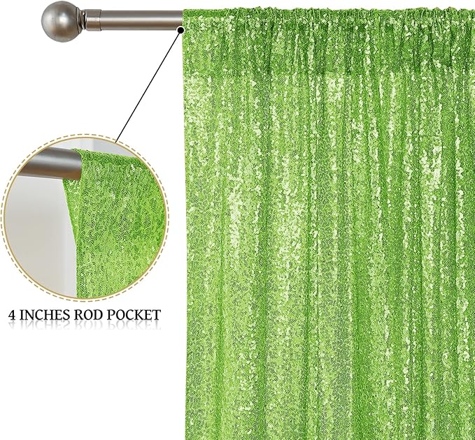 Sugargirl Apple Green Sequin Backdrop Curtain 4 Panels 2FTx8FT Glitter Apple - Image 4