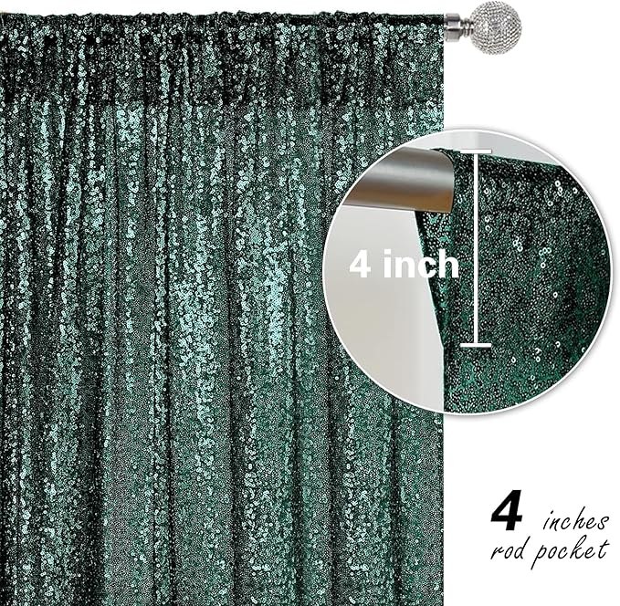 Dark Green Sequin Backdrop Curtain 4 Pieces 2FTx8FT Glitter Photography Backdrop - Image 5