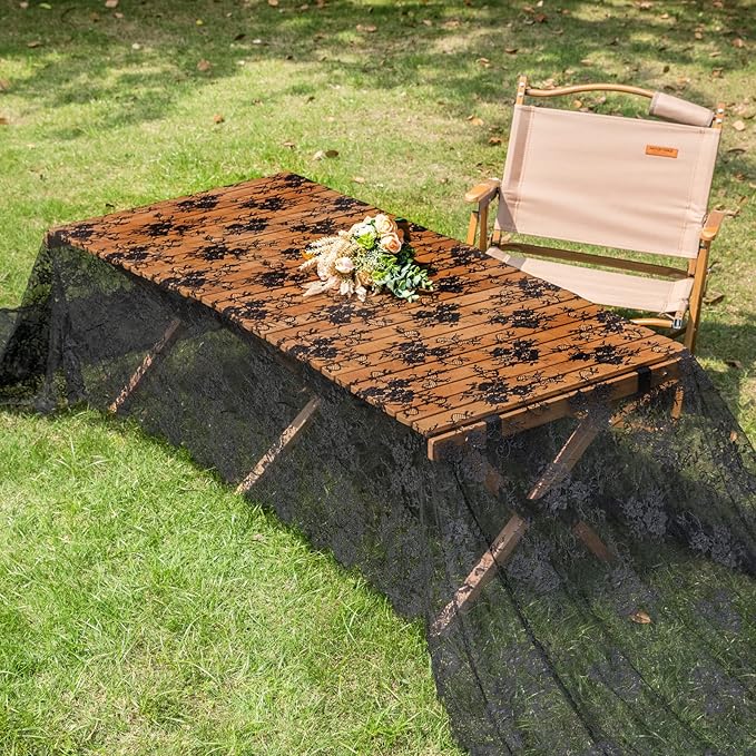 TINWIN Rectangle Lace Tablecloth 60x120 Inch Black Vintage Runner Eyelash Fabric by TINWIN