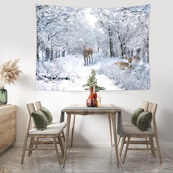 QGHOT Winter Tapestry Wall Hanging, Snow Scene Backdrop Winter Wonderland Wall - Image 5