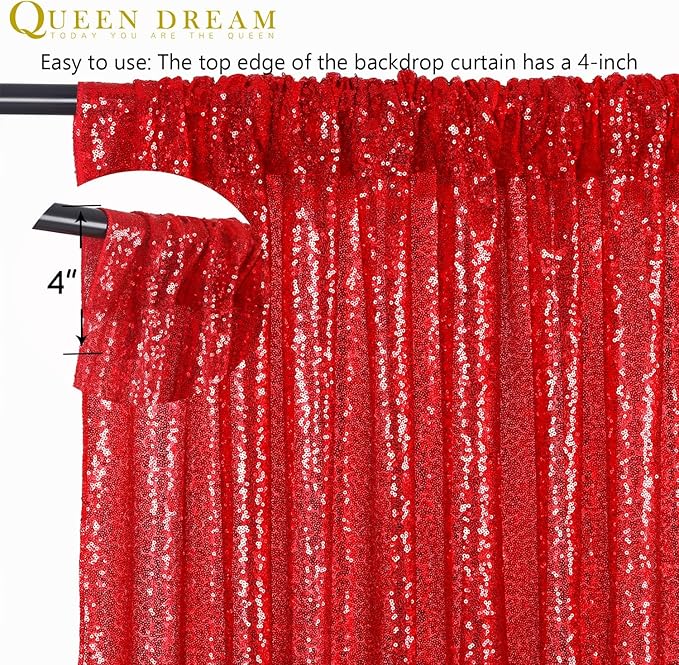 Red Sequin Backdrop Curtain 7ft x 7ft Background Drapes - Image 6