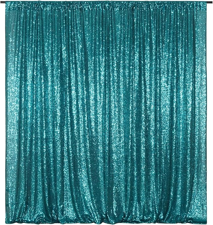 Poise3EHome Teal Sequin Backdrop, 8FT x 10FT Sequin Photography Backdrop Curtain by Poise3EHome