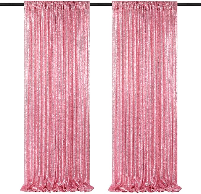 Blush Pink Sequin Backdrop 2 Panels 2FTx8FT Glitter Backdrop Curtain by QueenDream