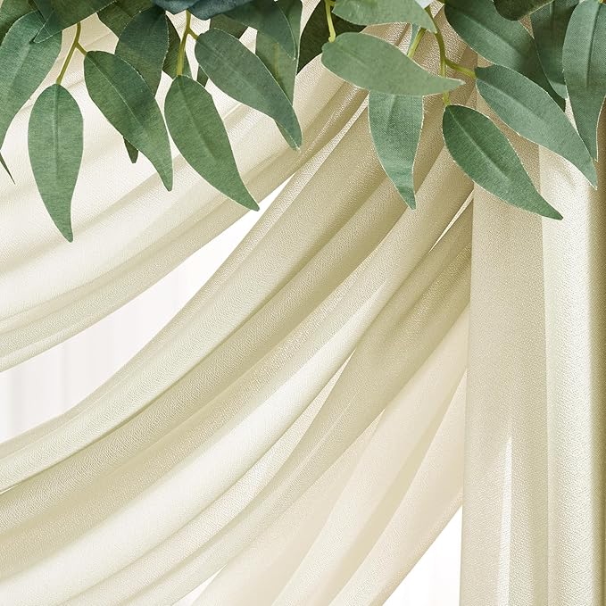 Wedding Arch Draping Fabric Beige Arch Drapes Sheer Backdrop Curtain - Image 4