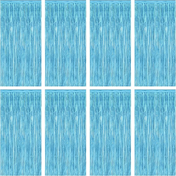 8 Pack Party Decorations, 3.28 FT x 7.05 FT Party Streamer, Metallic Sky Blue by ZATAYE
