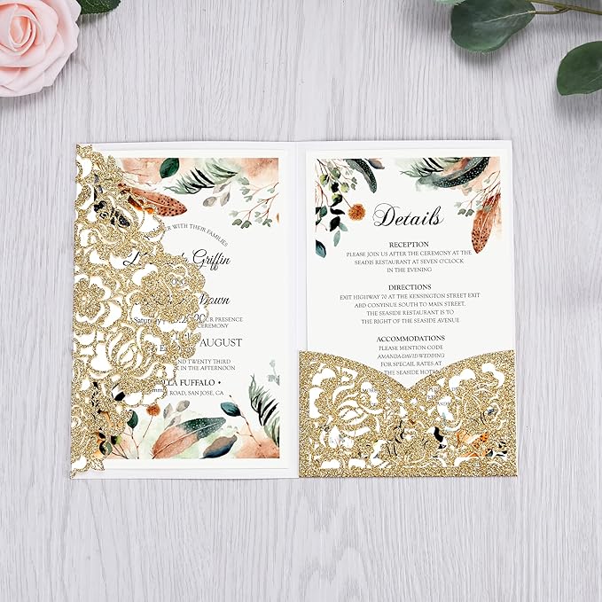 DORIS HOME 50pcs Laser Cut Wedding Invitations - Image 7