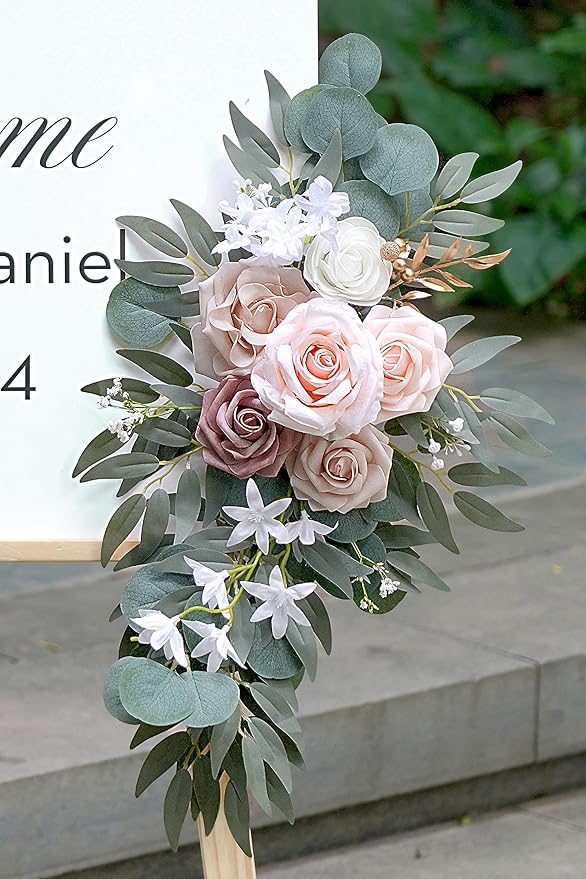 Artificial Dusty Rose Flowers Swag Set of 2 - Image 5