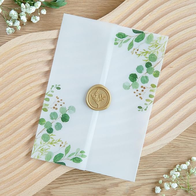 PONATIA 50 PCS Vellum Jackets for 5x7 Invitation Cards- 135GSM Green Eucalyptus - Image 9