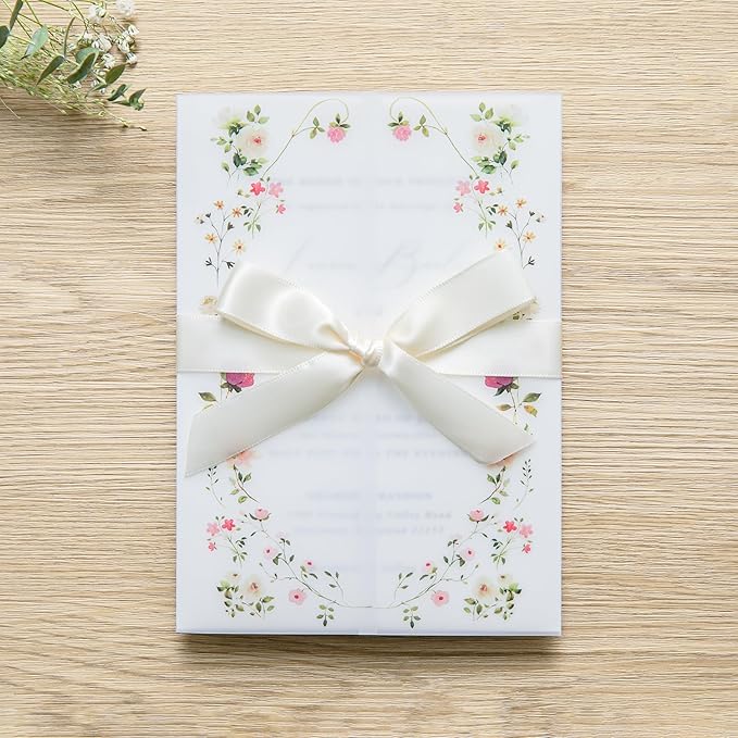 PONATIA 50PCS Vellum Jackets for 5x7 Invitation Cards- 135GSM Wild Flowers - Image 5