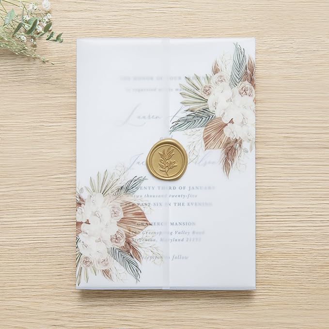 PONATIA 50PCS Vellum Jackets for 5x7 Invitation Cards- 135GSM Boho Flowers - Image 5