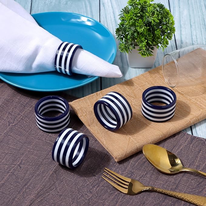 Set of 12 Epoxy Napkin Rings – Elegant Navy Blue & White Napkin Holders - Image 2