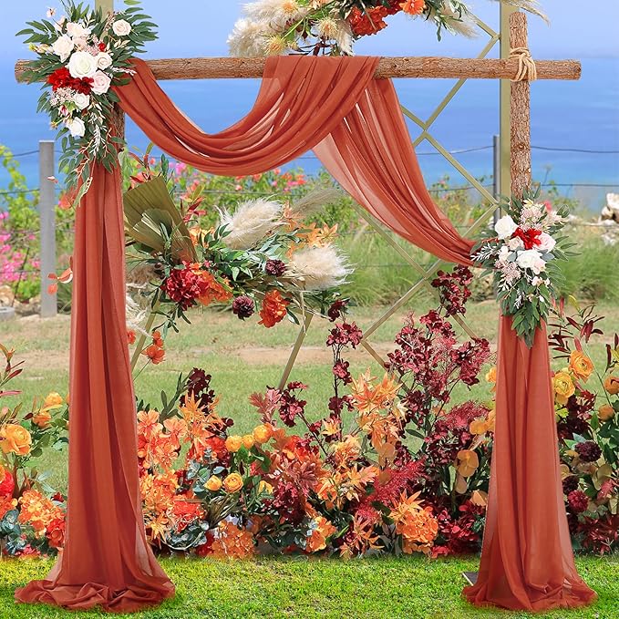 Arch Drapes for Wedding Arch Draping Fabric Terracotta Sheer Backdrop Curtain - Image 7