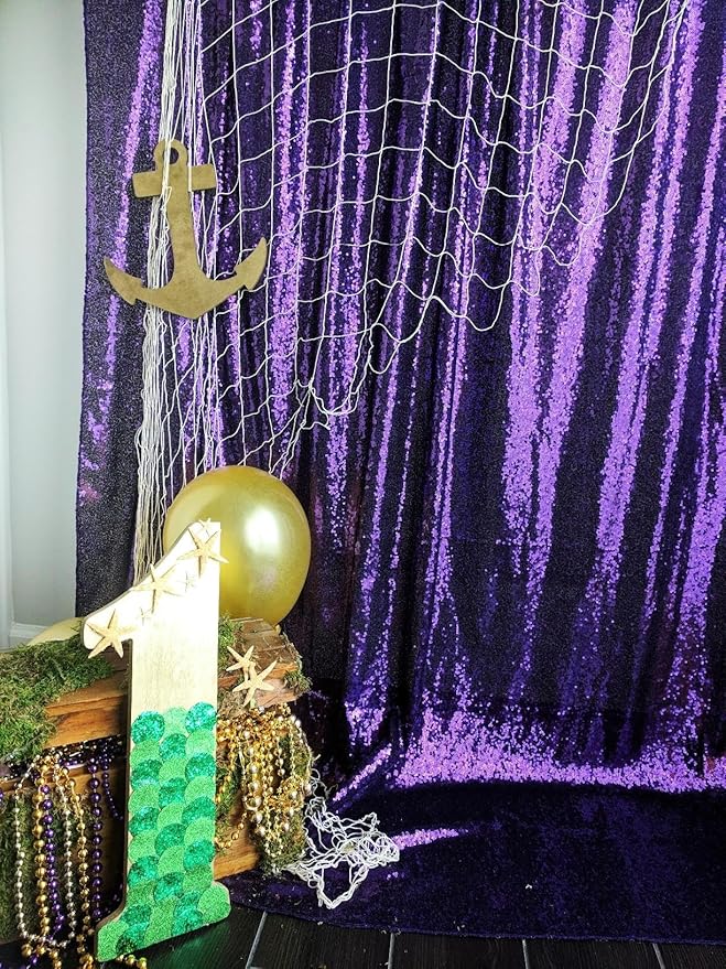ShinyBeauty Sequin Backdrop 10FTx10FT Purple Backdrop Background Glitter Drapery - Image 2
