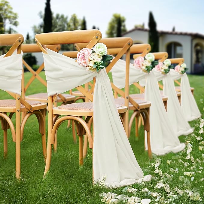 VACVELT Wedding Arch Draping Fabric, Ivory Chiffon, 2 Panels Sheer Drapes - Image 3