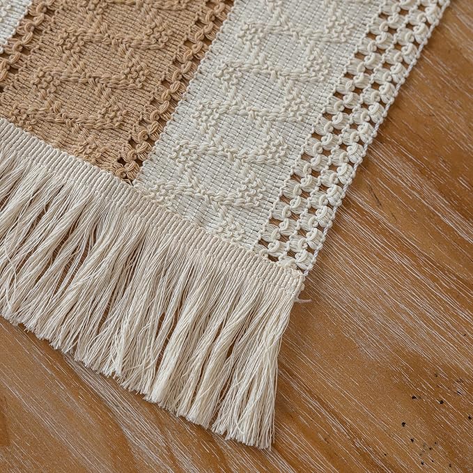 Boho Table Runner Cream Beige Brown - Image 7
