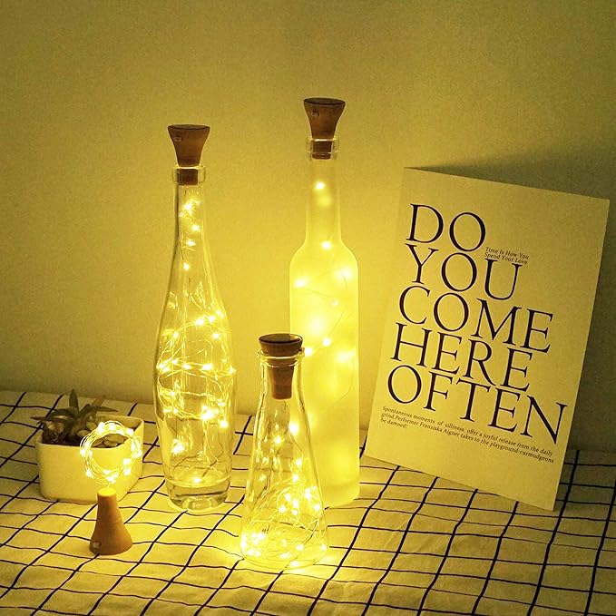 Decorman Upgraded 10 Pack Solar Wine Bottle Lights 20 LEDs Waterproof Silver - Image 3