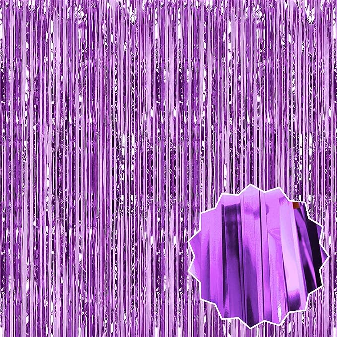 6 Pack Light Purple Foil Fringe Curtains Backdrop, 3.28 x 8.2 Ft Metallic by LANTIANCHEN