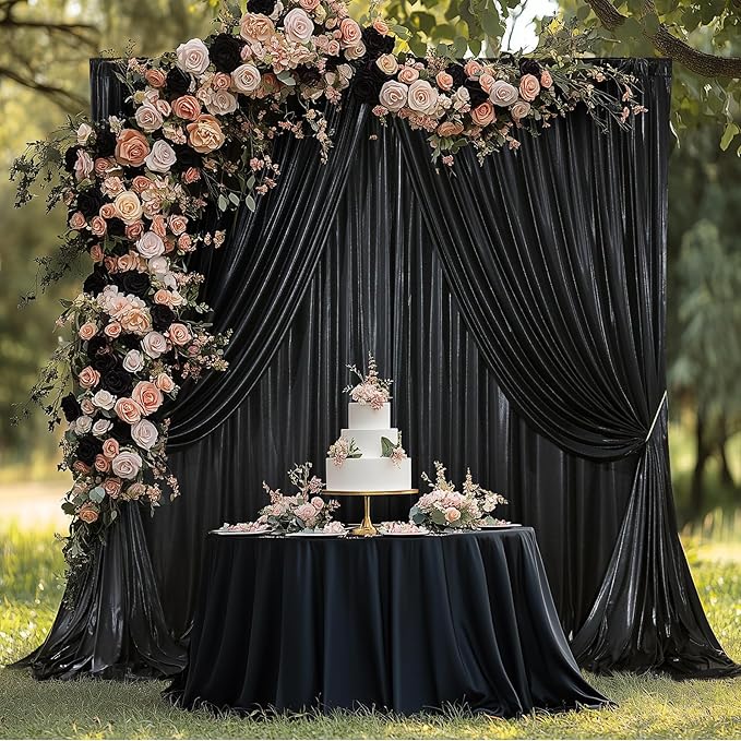 10x10 ft Black Sequin Backdrop Curtain Panels - Image 6