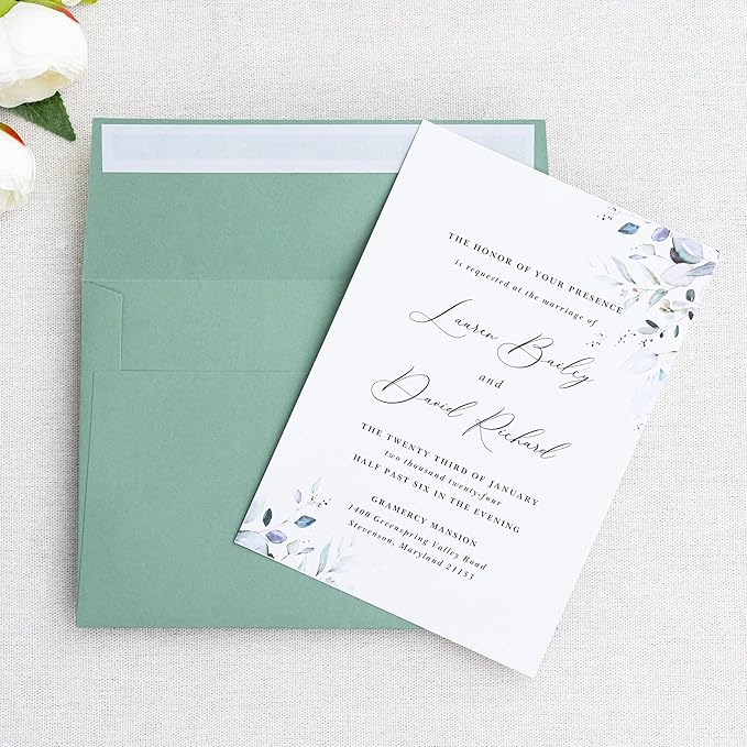 PONATIA 50 Pieces 5x7 Envelopes, Sage Green A7 Envelopes Self Seal - Image 6