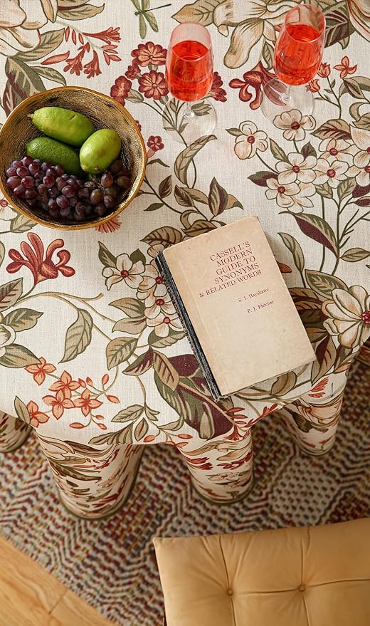 ISAENNE Designer Bohemian Linen Small Round Table Cloth, Colorful Floral - Image 5