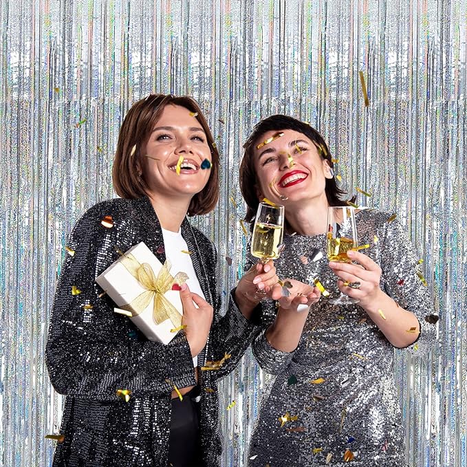 10 Pack Silver Tinsel Foil Fringe Curtains Party Decorations Streamers - Image 3