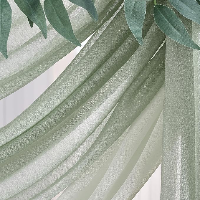 Sage Arch Drapes for Wedding Arch Draping Fabric 2 Panel Sheer Backdrop Curtain - Image 7