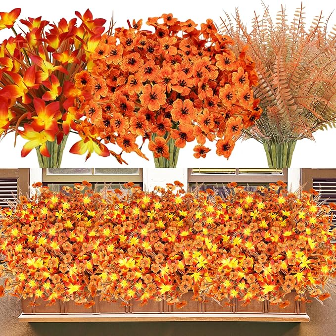 64Pcs Fall Flowers Outdoor Faux Fall Flowers Plants UV Resistant Autumn by Ruidazon