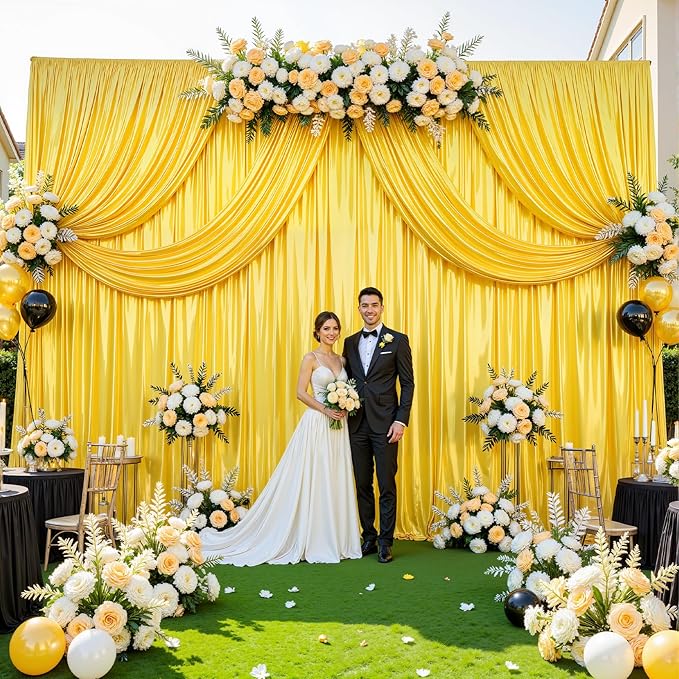 Gold Satin Backdrop Curtains 2 Panels - Image 8