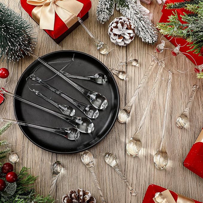 22 Pcs Clear Glass Teardrop Christmas Ornaments Crystal Raindrop Hanging - Image 5