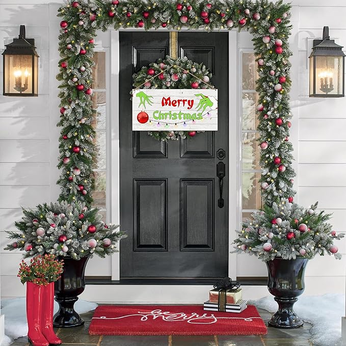 Merry Christmas Hanging Door Sign, Crazy Funny Green Festive Wooden Wall - Image 9