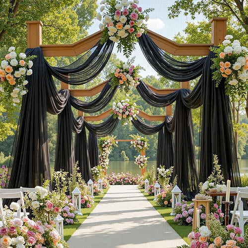 1 Panels Wedding Arch Draping Fabric Black Sheer Backdrop Curtain Arch Drape - Image 2