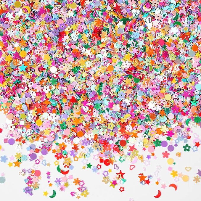 Multicolor Manicure Glitter Confetti 3.6oz/100g, Mixed Shapes Size 2-10mm by Wankko