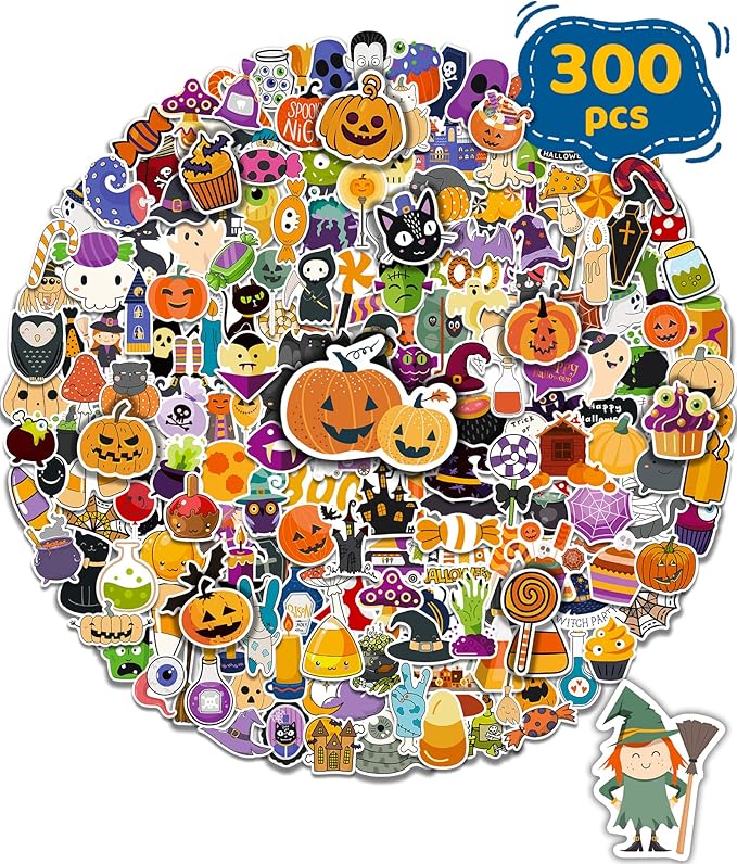 300 PCS Halloween Pumpkin Stickers, Vinyl Waterproof Stickers by Greingways