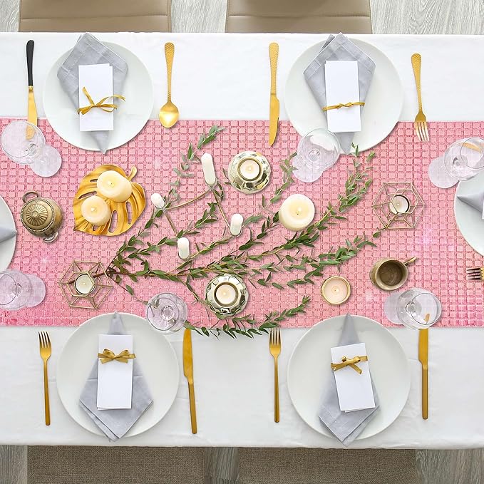 Durony 2 Pack Disco Table Runner 11 x 108 Inch Mirror Rose Gold Glitter Foil - Image 6