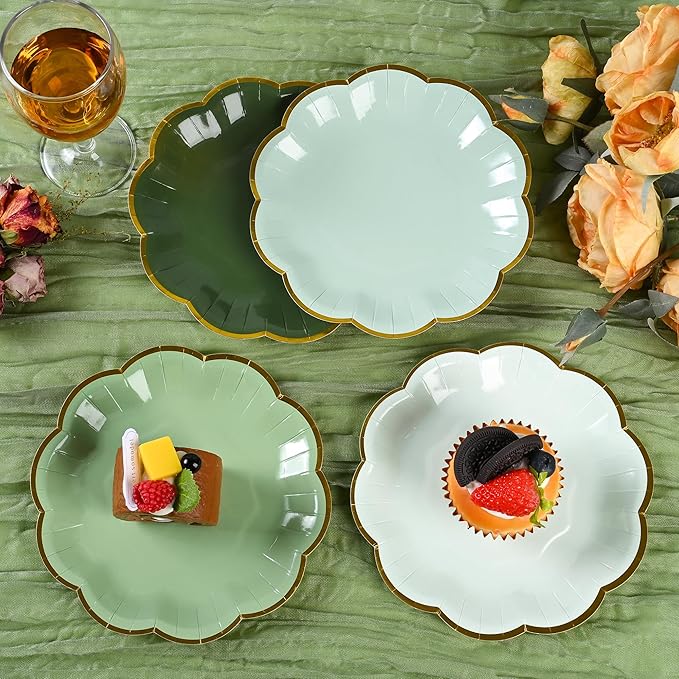 Sage Green Party Plates Gradient Green Dessert Paper Plate 7inch Gold Foil - Image 5