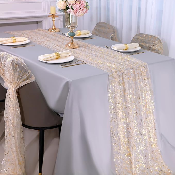 Snowkingdom 6Pcs 10 Ft Gold Table Runners, Sheer Chiffon Tulle Cheesecloth - Image 2
